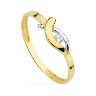 18K SORTIJA ORO BICOLOR CON MOTIVO CRUZADO Y CIRCONITA, ANCHO: 4,5 MM