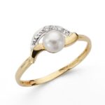 18K SORTIJA ORO BICOLOR CON PERLA DE 5 MM Y CIRCONITAS, ANCHO: 7 MM