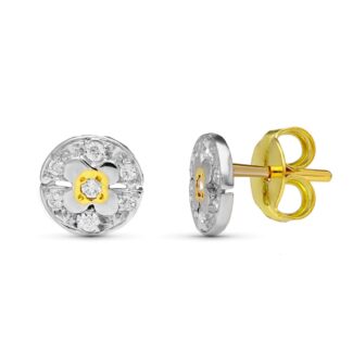 18K PENDIENTES ORO BICOLOR CIRCONITA 8 MM CIERRE PRESION