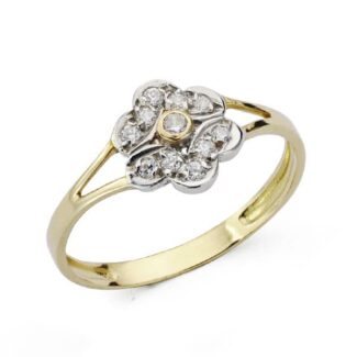 18K SORTIJA ORO BICOLOR FLOR CON CIRCONITAS, ANCHO: 8 MM
