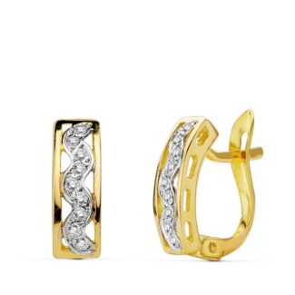 18K PENDIENTES BICOLOR CIRCONITA 12X4 MM CIERRE CATALAN