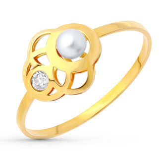 18K SORTIJA ORO AMARILLO MOTIVO CALADO CON PERLA 3 MM CIRCONITA,