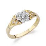 18K SORTIJA ORO BICOLOR FLOR CON CIRCONITAS, ANCHO: 6,5 MM