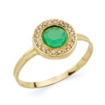 18K SORTIJA ORO AMARILLO REDONDO CON CIRCONITAS Y PIEDRA VERDE, MEDIDA: 9 MM