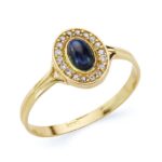 18K SORTIJA ORO AMARILLO OVAL CON CIRCONITAS Y PIEDRA AZUL, MEDIDA: 9X7 MM