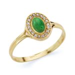 18K SORTIJA ORO AMARILLO OVAL CON CIRCONITAS Y PIEDRA VERDE, MEDIDA: 9X7 MM