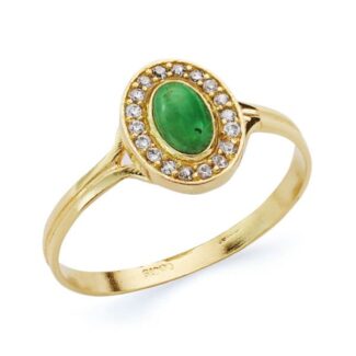 18K SORTIJA ORO AMARILLO OVAL CON CIRCONITAS Y PIEDRA VERDE, MEDIDA: 9X7 MM
