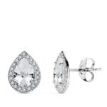 18K PENDIENTES ORO BLANCO CIRCONITA 10X8 MM CIERRE PRESION