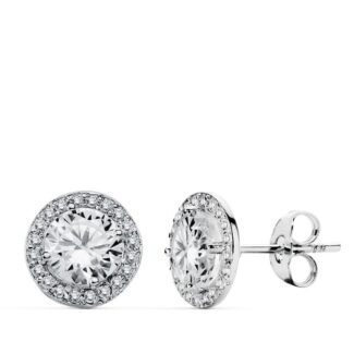 18K PENDIENTES ORO BLANCO REDONDOS CIRCONITA 9 MM CIERRE PRESION