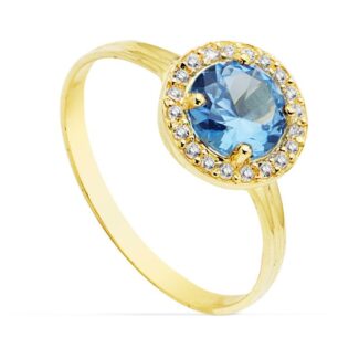 18K SORTIJA ORO AMARILLO MOTIVO REDONDO 9 MM PIEDRA AZUL 6 MM