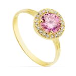 18K SORTIJA ORO AMARILLO MOTIVO REDONDO CIRCONITA ROSA 6 MM, ANCHO: 9 MM