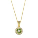 18K GARGANTILLA COLLAR ORO AMARILLO REDONDO PIEDRA VERDE 7 MM CADENA 45CM