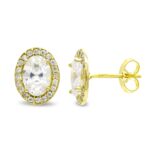18K PENDIENTES ORO AMARILLO OVAL CIRCONITA 10X8 MM CIERRE PRESION