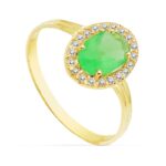 18K SORTIJA ORO AMARILLO CIRCONITA VERDE OVAL 7X5 MM, ANCHO: 10 MM