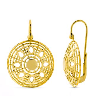 18K PENDIENTES ORO AMARILLO REDONDOS CALADOS CIERRE GANCHO