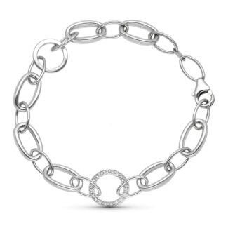 18K PULSERA ORO BLANCO ESLABON OVAL Y CIRCULAR CON CIRCONITA 18,5 CM