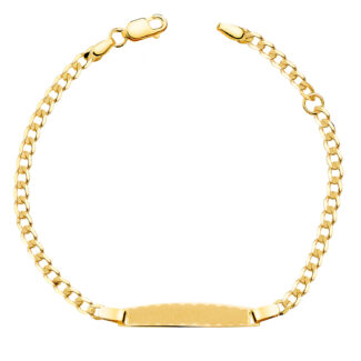 18K ESCLAVA ORO AMARILLO BARBADA MACIZA 2,5MM, PLACA CHAPA: 25X4MM, LARGO 14,5 2 CM