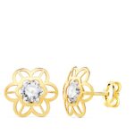 18K PENDIENTES ORO AMARILLO MARGARITA CALADA 9X9 MM