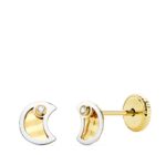 18K PENDIENTES LUNA ORO BICOLOR CIRCONITA 5,5X4,5 MM CIERRE TUERCA