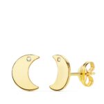 18K PENDIENTES ORO AMARILO LUNA LISA CIRCONITA 8,5 X 6 MM CIERRE PRESION