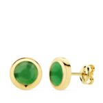18K PENDIENTES ORO AMARILLO CHATON PIEDRA VERDE, 8,5 MM CIERRE PRESION
