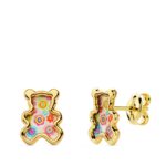 18K PENDIENTES ORO AMARILLO OSO NACAR COLORES, 8X6,5 MM CIERRE PRESION