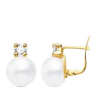 18K PENDIENTES ORO AMARILLO PERLA Y GARRAS 13X9 MM CIERRE CATALAN