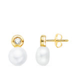 18K PENDIENTES ORO AMARILLO PERLA Y CHATON CON CIRCONTIA, MEDIDA: 12 X 7 MM, CIERRE PRESION