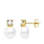 18K PENDIENTES ORO AMARILLO PERLA Y GARRAS 12X8 MM CIERRE PRESION