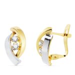 18K PENDIENTES ORO BICOLOR BANDAS Y CIRCONITA 14X8 MM CIERRE CATALÁN