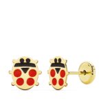 18K PENDIENTES ORO AMARILLO MARIQUITA ESMALTE 8X8 MM CIERRE TUERCA