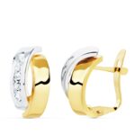 18K PENDIENTES ORO BICOLOR BANDAS Y CIRCONITA 15X8 MM CIERRE CATALAN