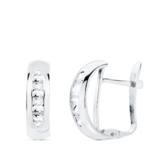 18K PENDIENTES ORO BLANCO BANDA CIRCONITA 13,5X5 MM CIERRE CATALAN