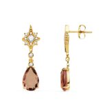 18K PENDIENTES ORO AMARILLO ESTRELLAS PIEDRA PERA COLOR ALEJANDRITA 29X7 MM CIERRE PRESION