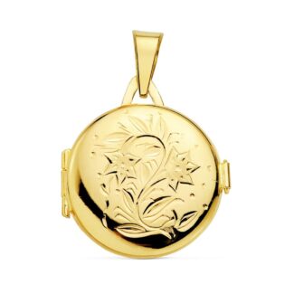 18K GUARDAPELO DIJE PORTAFOTOS ORO AMARILLO REDONDO LABRADO, 21 MM