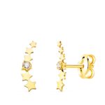 18K PENDIENTES ORO AMARILLO TREPADOR MINI ESTRELLAS CON CIRCONITA 10X2,5 MM CIERRE PRESION