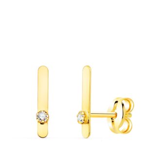 18K PENDIENTES ORO AMARILLO TREPADOR MINI BARRA CON CIRCONITA 10X1,5 MM CIERRE PRESION
