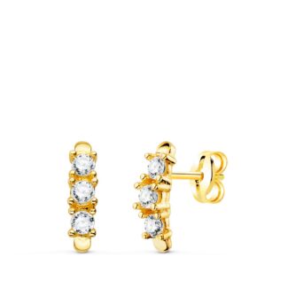 18K PENDIENTES ORO AMARILLO CIRCONITA CON GARRAS 9,5X2,5 MM PRESION