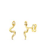 18K PENDIENTES ORO AMARILLO SERPIENTES CON CIRCONITA 12X4 MM PRESION