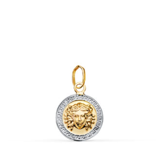 18K MEDALLA ORO BICOLOR MEDUSA GRECA EN BRILLO, MEDIDA: 12 MM