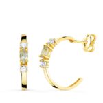18K PENDIENTES ORO AMARILLO 1 2 ARO AGUAMARINA TALLA MARQUISE, 15X2 MM PRESION