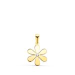 18K COLGANTE ORO AMARILLO FLOR 6 PETALOS EN BRILLO CON CIRCONITA 14X11 MM