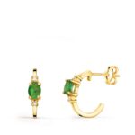18K PENDIENTES ORO AMARILLO MEDIO ARO LISO CON ESMERALDAS 12X3 MM CIERRE PRESION,