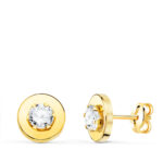18K PENDIENTES ORO AMARILLO CERCO LISO Y CIRCONITA EN GARRAS 4MM, 7,5 MM CIERRE PRESION