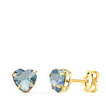 18K PENDIENTES ORO AMARILLO CORAZON CON CIRCONITA AGUAMARINA, MEDIDA: 5X5 MM, CIERRE PRESION