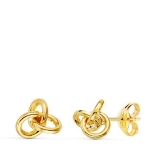 18K PENDIENTES ORO AMARILLO TRES AROS LISOS, CIERRE PRESION 7 X 6 MM