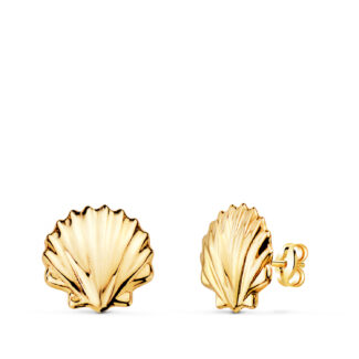 9K PENDIENTES ORO AMARILLO CONCHA BRILLO 8 X 8 MM, CIERRE PRESION