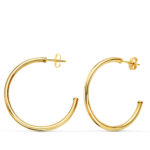 18K AROS ORO AMARILLO ABIERTOS TUBO REDONDO 30 X 2MM, CIERRE PRESION