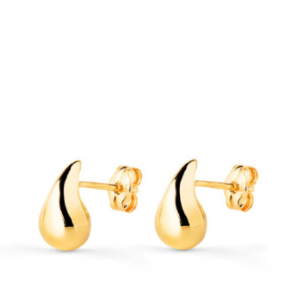 18K PENDIENTES ORO AMARILLO GOTA LISA BRILLO HUECA 10 X 6 MM, CIERRE PRESION