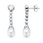 18K PENDIENTES ORO BLANCO PERLA Y CHATON CON CIRCONITA 27 X 6,5MM, CIERRE PRESION